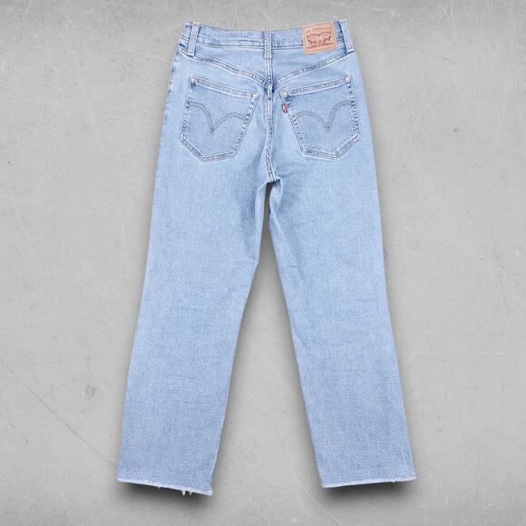 Levis Ribcage Jeans Women 27 Blue High Rise Button Fly Frayed Hem Retro Classic - Picture 2 of 13